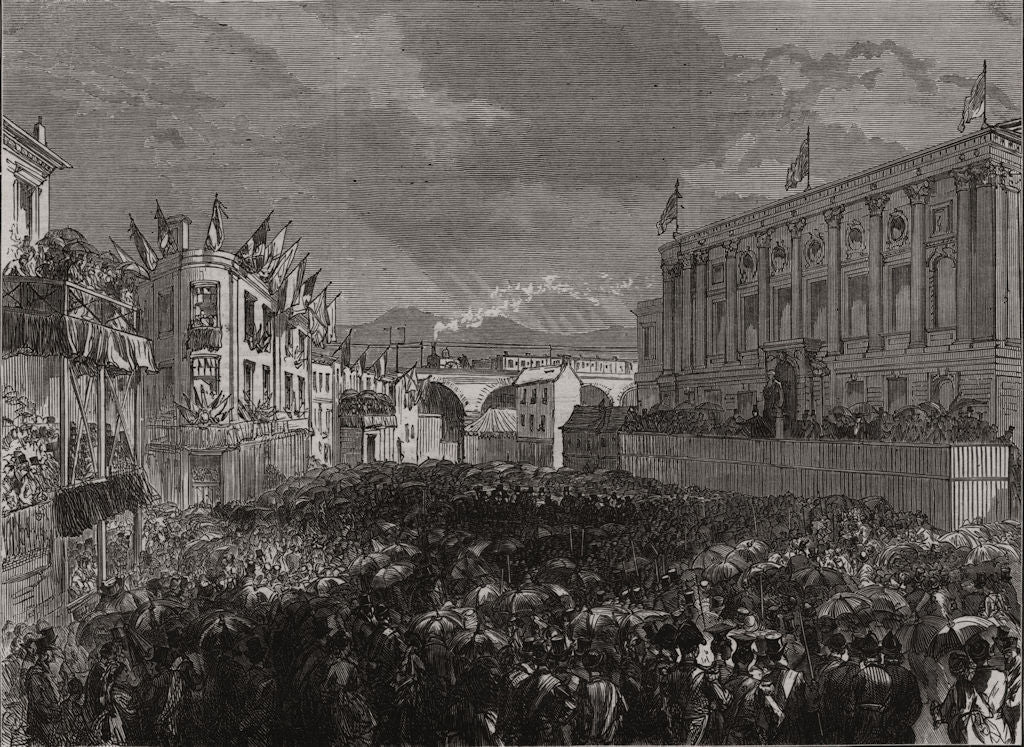 Unveiling the Fielden statue at Todmorden. Yorkshire 1875 old antique print